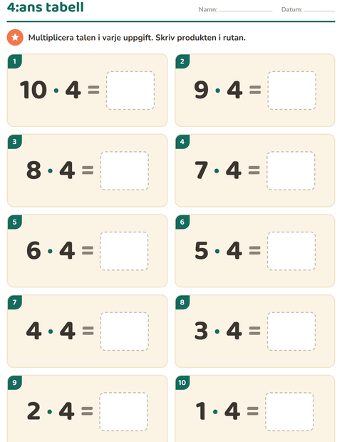 Förhandsvisning av Multiplikationstabeller-arbetsblad för Årskurs 3
