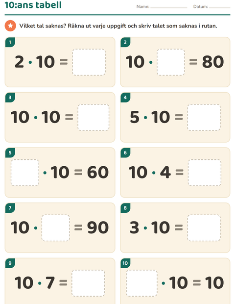 Förhandsvisning av Multiplikationstabeller-arbetsblad för Årskurs 3