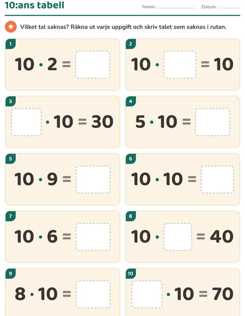 Förhandsvisning av Multiplikationstabeller-arbetsblad för Årskurs 3