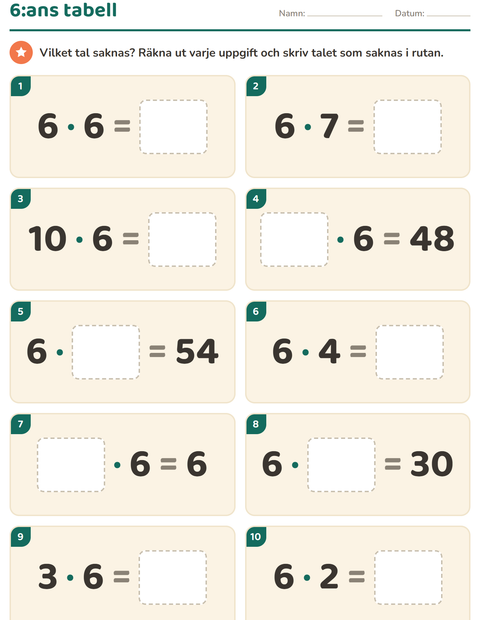 Förhandsvisning av Multiplikationstabeller-arbetsblad för Årskurs 3