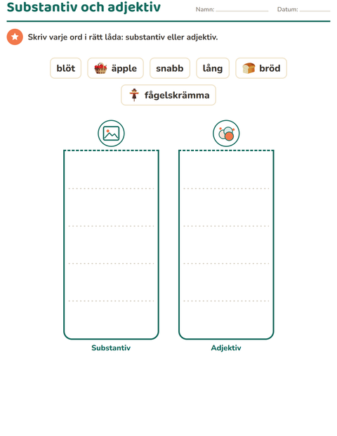 Förhandsvisning av Ordklasser-arbetsblad med Thanksgiving för Årskurs 1