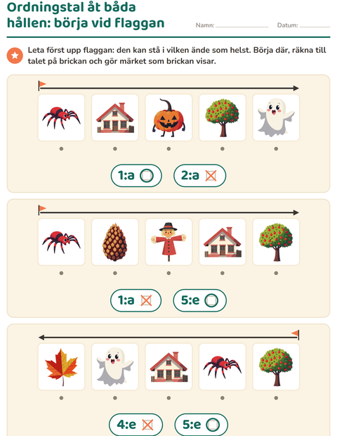 Förhandsvisning av Ordningstal-arbetsblad med Blandat för Förskoleklass