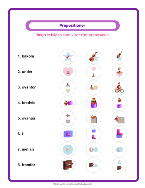 Prepositioner – Aktiviteter