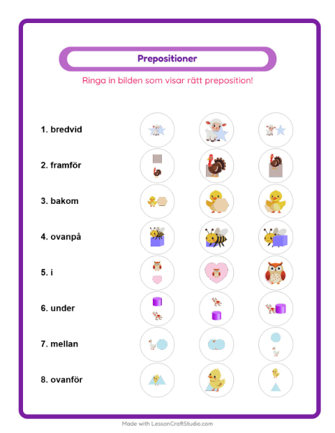 Prepositioner – Bondgårdsdjur