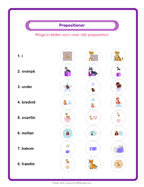 Prepositioner – Djurparksdjur