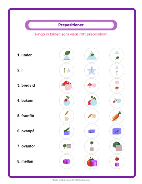 Prepositioner – Grönsaker