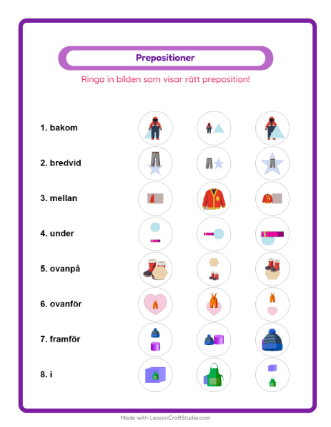Prepositioner – Kläder