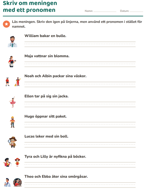 Förhandsvisning av Pronomen: han, hon eller de-arbetsblad för Årskurs 2