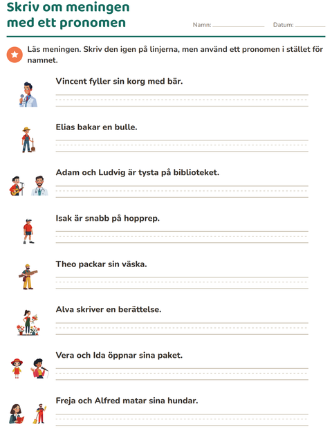Förhandsvisning av Pronomen: han, hon eller de-arbetsblad för Årskurs 2