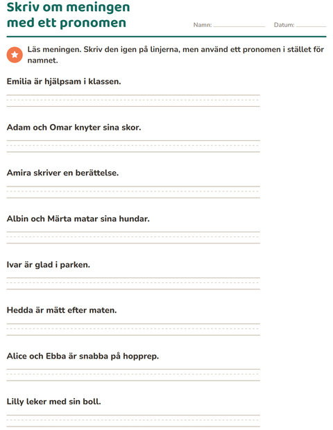 Förhandsvisning av Pronomen: han, hon eller de-arbetsblad för Årskurs 2