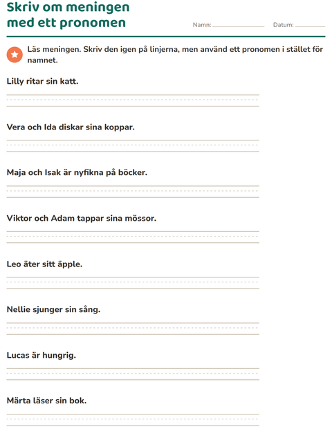 Förhandsvisning av Pronomen: han, hon eller de-arbetsblad för Årskurs 2