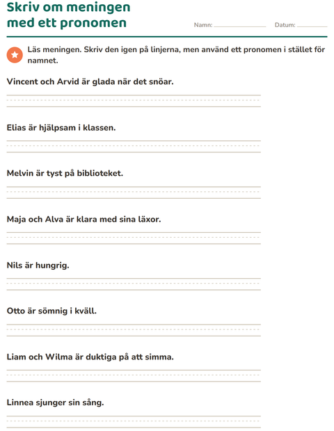 Förhandsvisning av Pronomen: han, hon eller de-arbetsblad för Årskurs 2