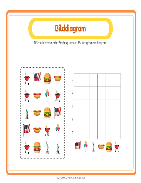 Förhandsvisning av Räkna I Diagram-arbetsblad med 4 juli för Förskoleklass