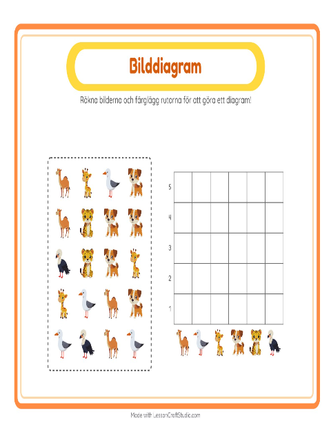 Förhandsvisning av Räkna I Diagram-arbetsblad med Djur för Förskoleklass