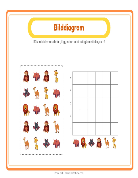 Förhandsvisning av Räkna I Diagram-arbetsblad med Djurparksdjur för Förskoleklass