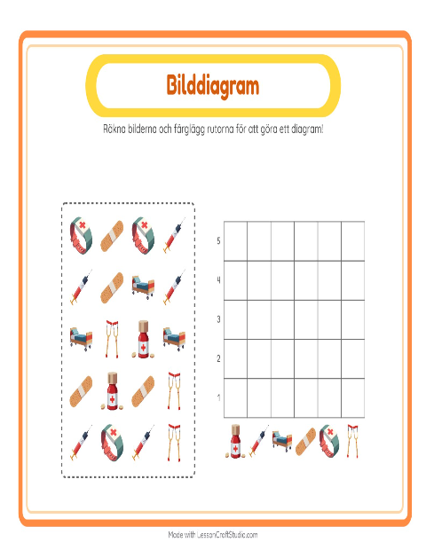 Förhandsvisning av Räkna I Diagram-arbetsblad med Sjukhus för Förskoleklass