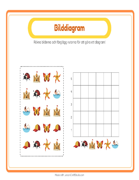 Förhandsvisning av Räkna I Diagram-arbetsblad med Sommar för Förskoleklass
