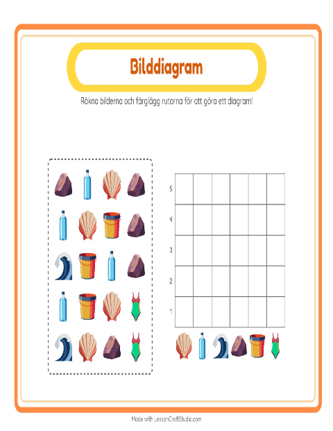 Förhandsvisning av Räkna I Diagram-arbetsblad med Strand för Förskoleklass