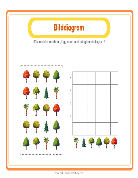 Förhandsvisning av Räkna I Diagram-arbetsblad med Träd för Förskoleklass