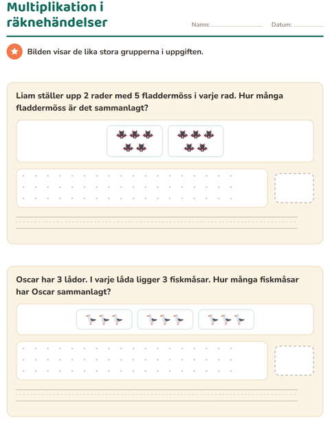 Räknehändelser med multiplikation – lika stora grupper på bild