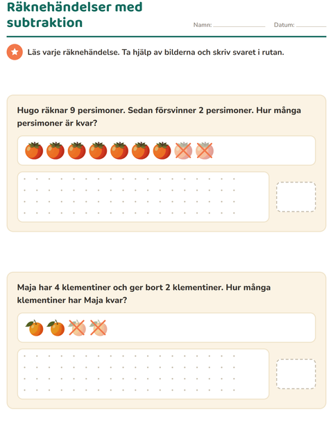 Räknehändelser med subtraktion