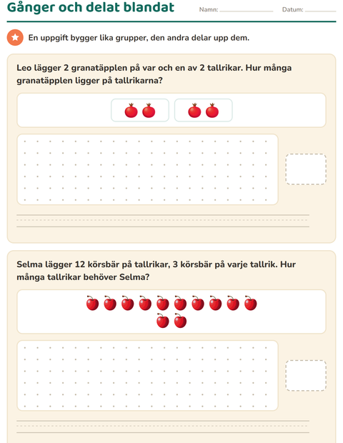 Förhandsvisning av Räknehändelser-arbetsblad med Frukter för Årskurs 3