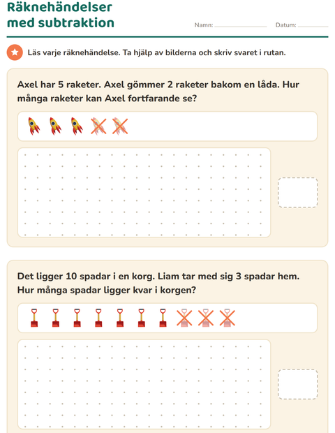 Förhandsvisning av Räknehändelser-arbetsblad med Leksaker för Årskurs 1