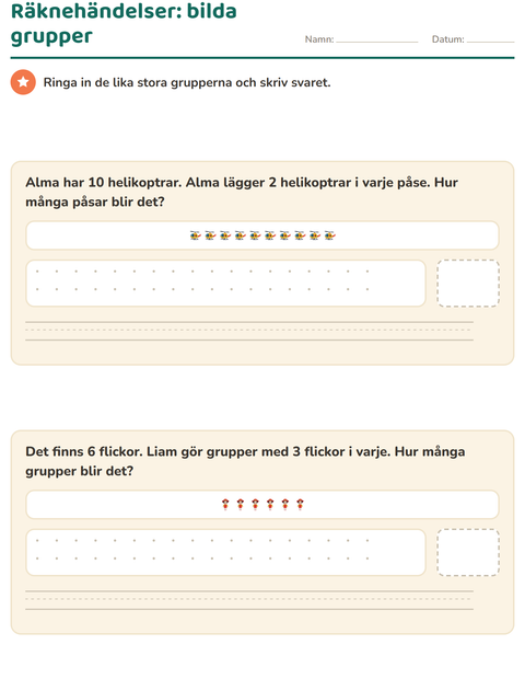 Räknehändelser: bilda grupper – ringa in lika stora högar