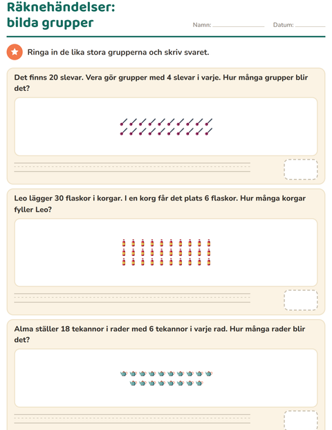 Förhandsvisning av Räknehändelser-arbetsblad med Köksredskap för Årskurs 3