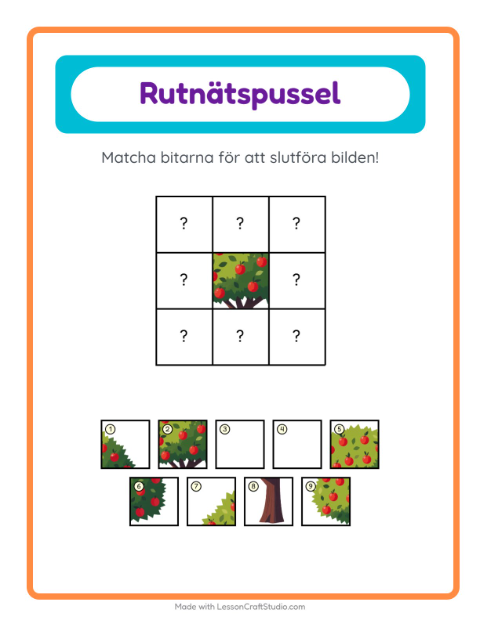 Förhandsvisning av Rutmatchning-arbetsblad med Blandat för Förskoleklass