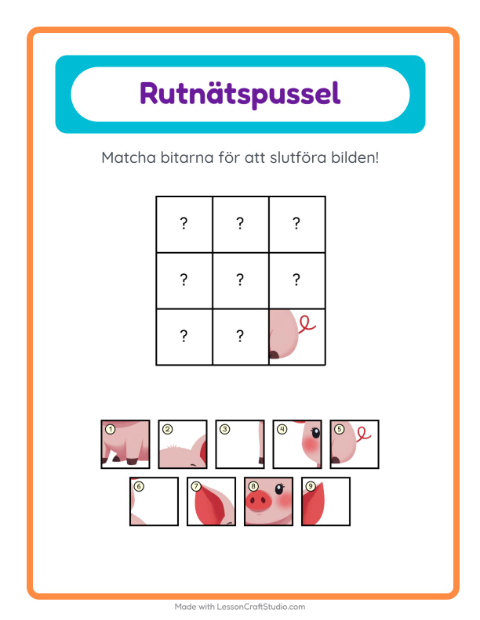 Förhandsvisning av Rutmatchning-arbetsblad med Bondgårdsdjur för Förskoleklass