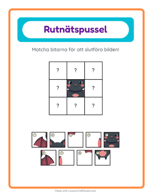 Förhandsvisning av Rutmatchning-arbetsblad med Djur för Förskoleklass