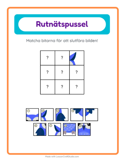 Förhandsvisning av Rutmatchning-arbetsblad med Fåglar för Förskoleklass