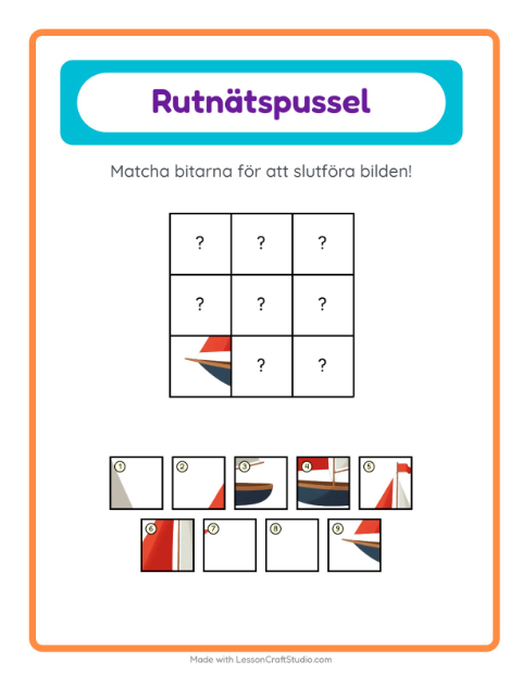 Förhandsvisning av Rutmatchning-arbetsblad med Fordon för Förskoleklass