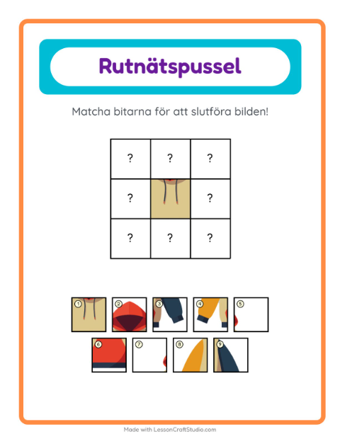 Förhandsvisning av Bildrutnät med kläder – arbetsblad för förskolan