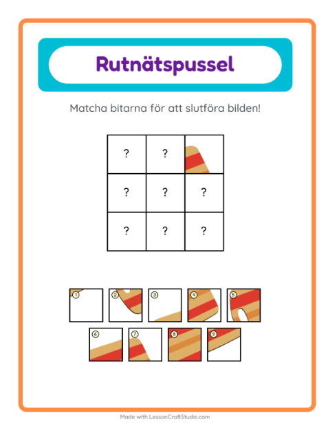 Förhandsvisning av Bildrutnät med redskap – arbetsblad för förskolan