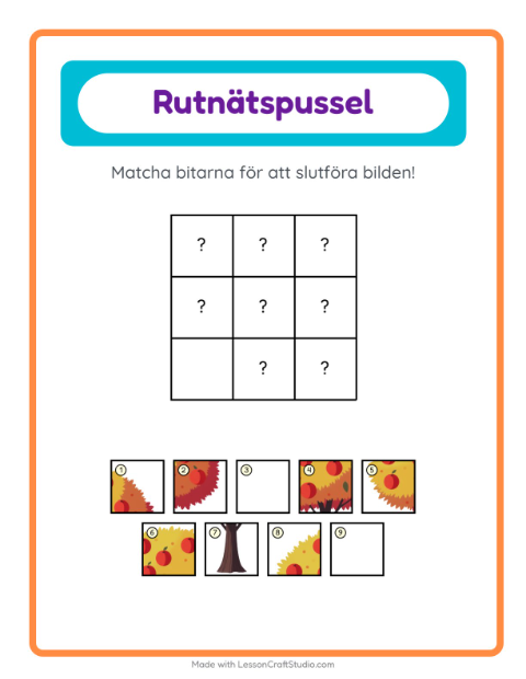 Förhandsvisning av Rutmatchning-arbetsblad med Träd för Förskoleklass