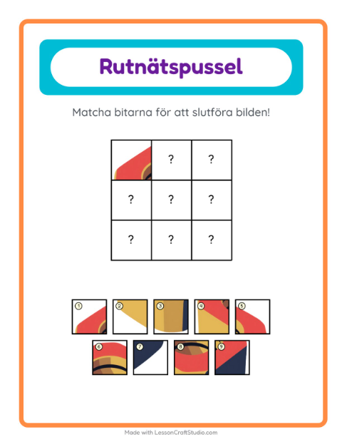 Förhandsvisning av Rutmatchning-arbetsblad med Verktyg för Förskoleklass