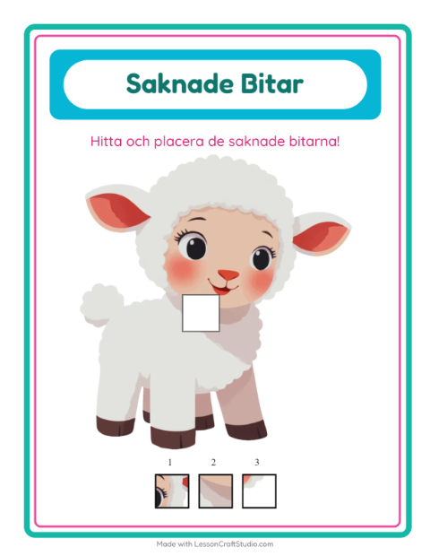 Förhandsvisning av Saknade Bitar-arbetsblad med Bondgårdsdjur för Förskoleklass