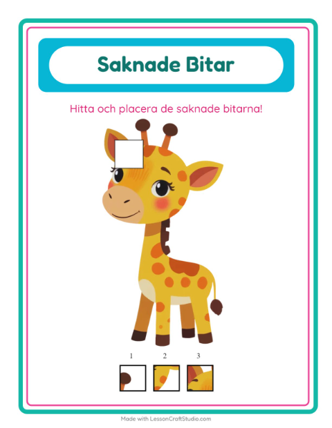 Hitta den saknade biten med djur – arbetsblad för förskolan — 2
