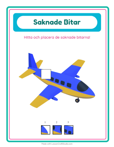 Förhandsvisning av Hitta den saknade biten med fordon – arbetsblad för förskolan