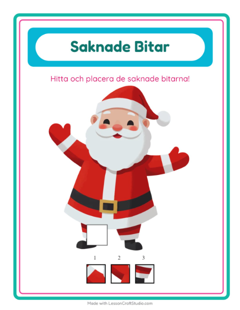Förhandsvisning av Saknade Bitar-arbetsblad med Jul för Förskoleklass