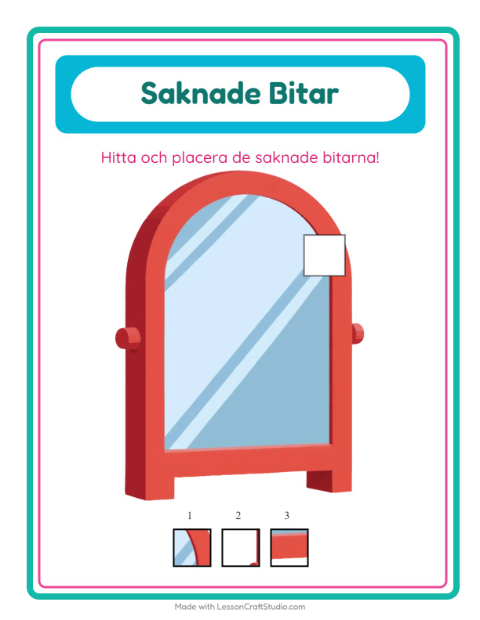 Förhandsvisning av Saknade Bitar-arbetsblad med Runt huset för Förskoleklass