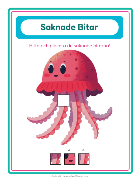 Förhandsvisning av Saknade Bitar-arbetsblad med Sommar för Förskoleklass