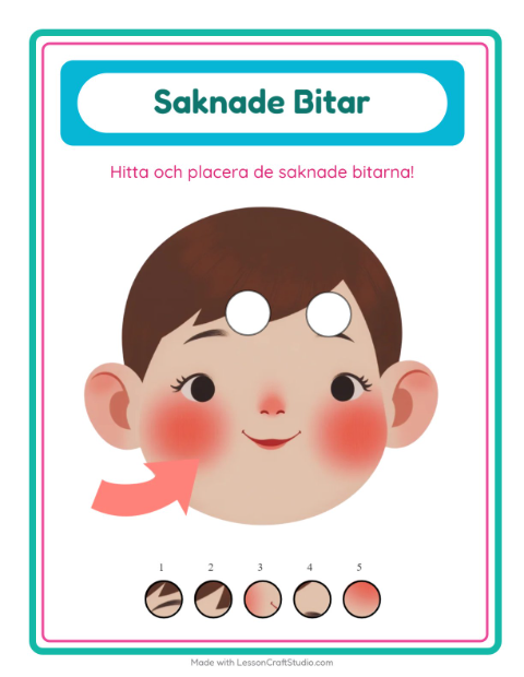 Förhandsvisning av Saknade Bitar-arbetsblad med Kroppsdelar för Förskoleklass