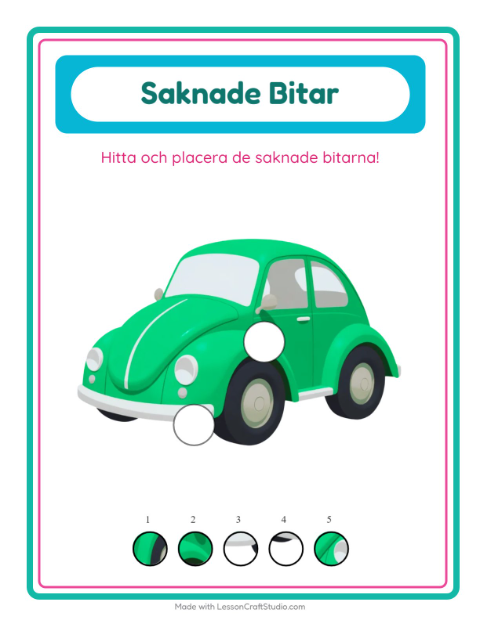 Förhandsvisning av Saknade Bitar-arbetsblad med Leksaker för Förskoleklass