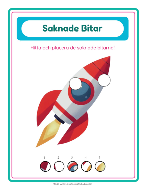 Förhandsvisning av Saknade Bitar-arbetsblad med Rymden för Förskoleklass