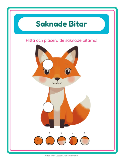 Förhandsvisning av Hitta de saknade bitarna med djur – arbetsblad för förskolan