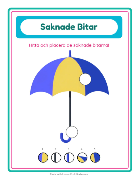 Förhandsvisning av Saknade Bitar-arbetsblad med Tillbehör för Förskoleklass