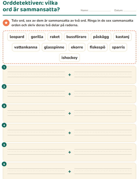 Förhandsvisning av Sammansatta ord-arbetsblad för Årskurs 2
